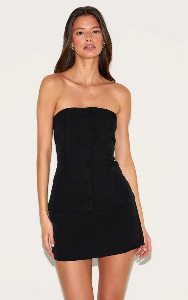 Black Bandeau Vest Detail Bodycon Dress