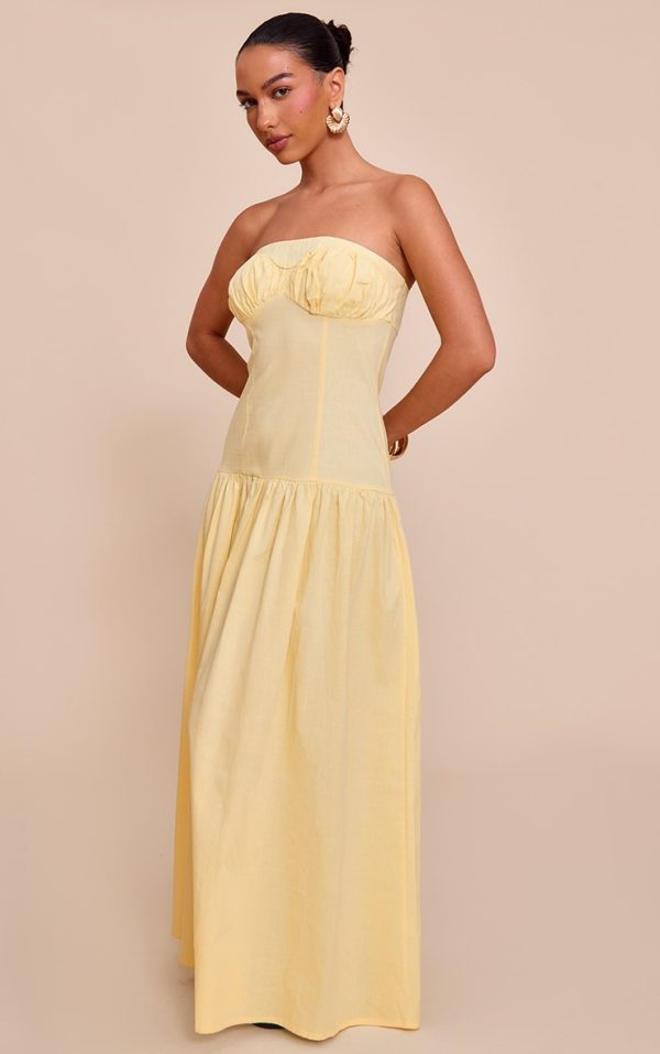 Lemon Bandeau Bust Seam Detail Maxi Dress