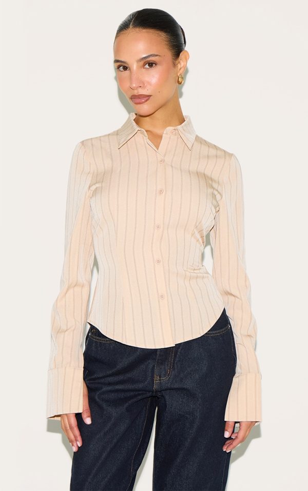 Petite Stone Striped Long Sleeve Fitted Shirt