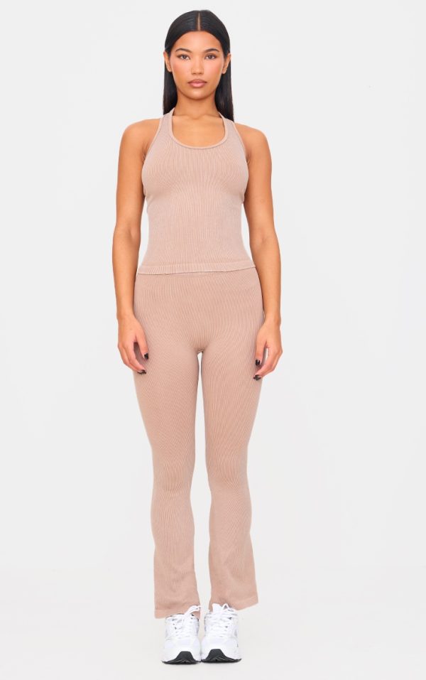 Chocolate Mocha Acid Wash Seamless Rib Flare Yoga Pants