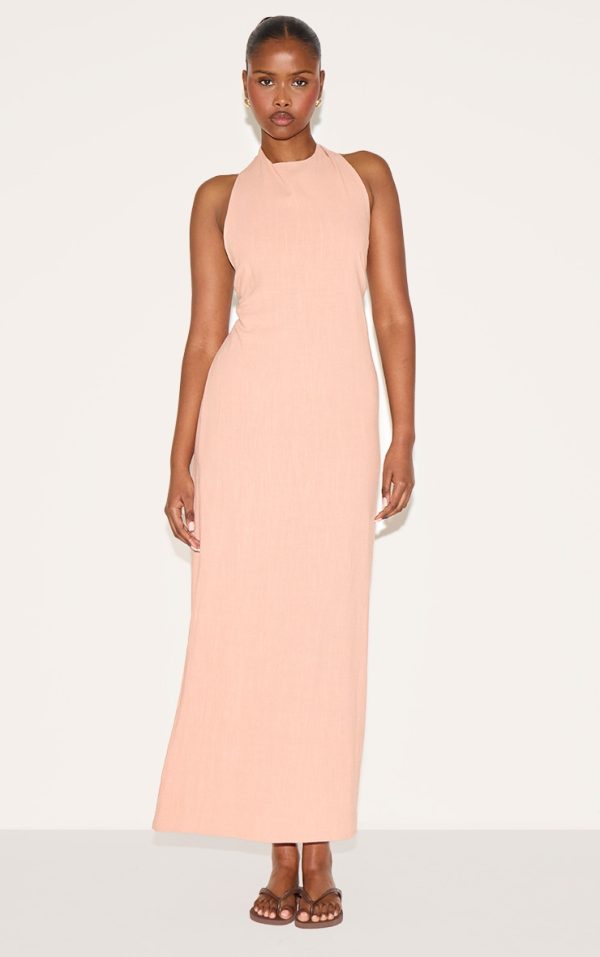 Peach Textured Scoop Back Maxi Dress