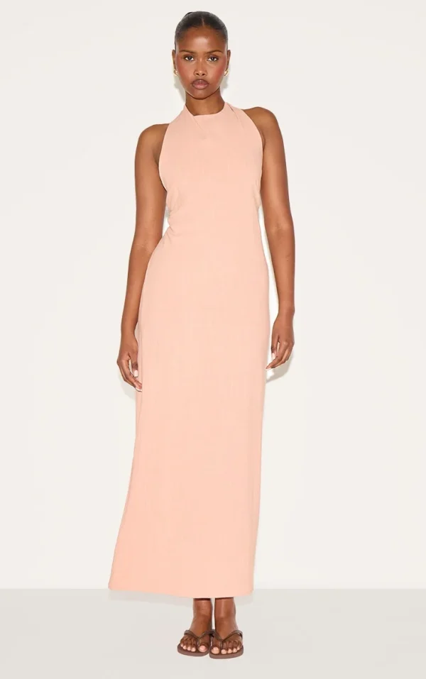 Peach Textured Scoop Back Maxi Dress