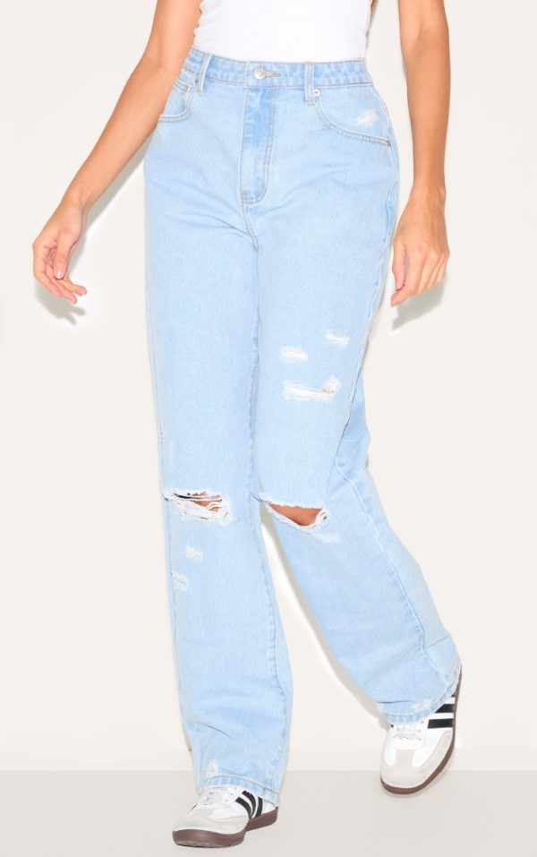 Light Blue Wash Distressed Style Boyfriend Jeans