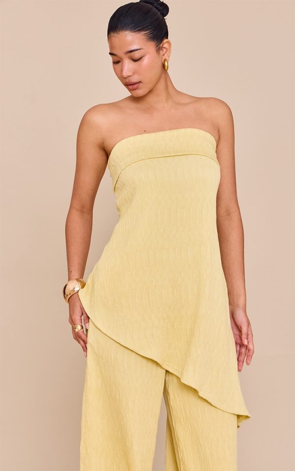 Lemon Bandeau Asymmetric Drape Detail Top