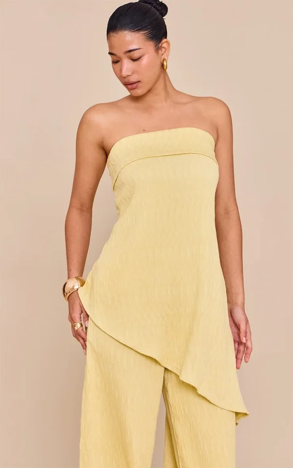 Lemon Bandeau Asymmetric Drape Detail Top