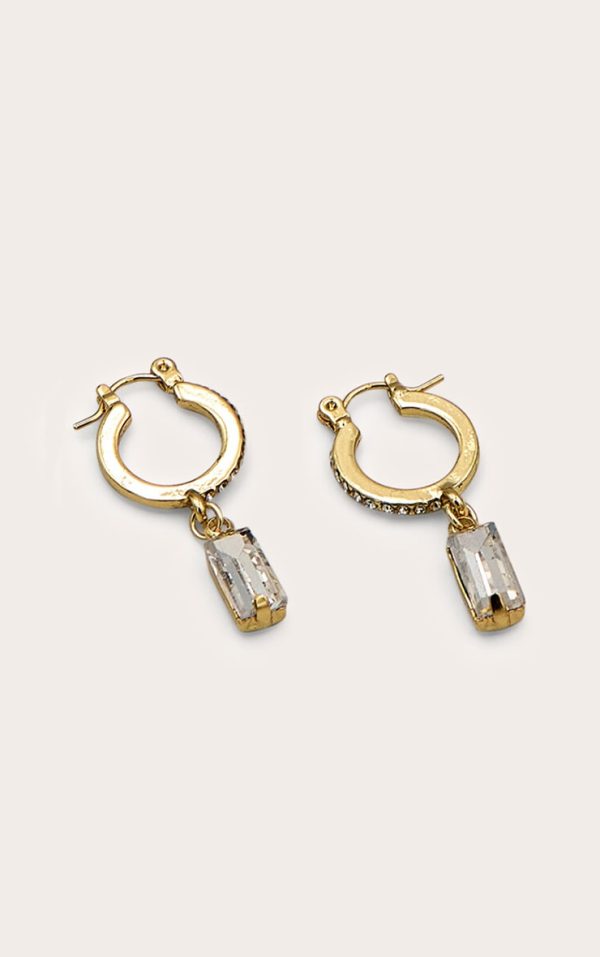 Real Gold Plated Paved Baguette Drop Hoop Earrings