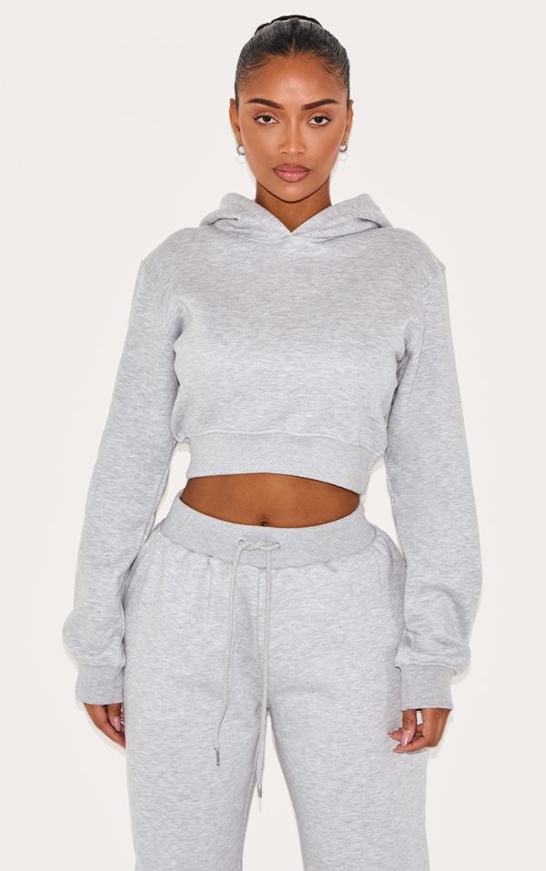 PRETTYLITTLETHING Shape Grey Marl Printed Back Cinched Waist Cropped Hoodie