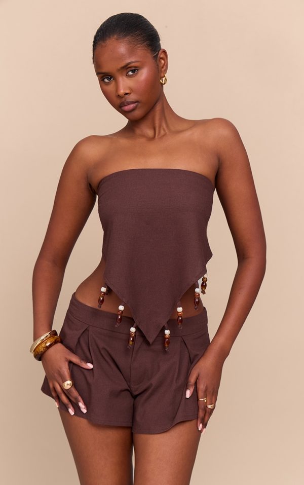 Chocolate  Beaded Pointed Bandeau