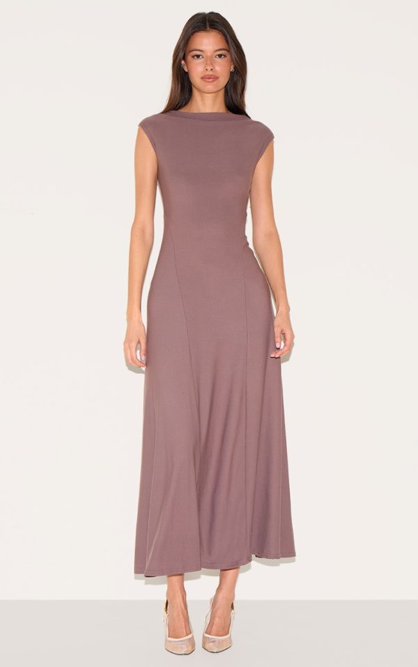 Mushroom Panelled Floaty Maxi Dress