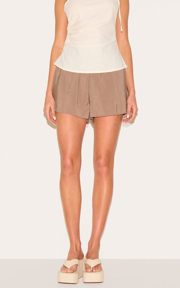 Mushroom Peached Woven Elasticated Waist Shorts