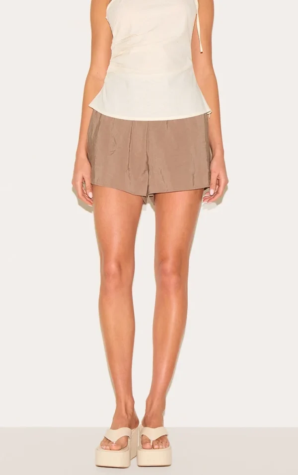 Mushroom Peached Woven Elasticated Waist Shorts