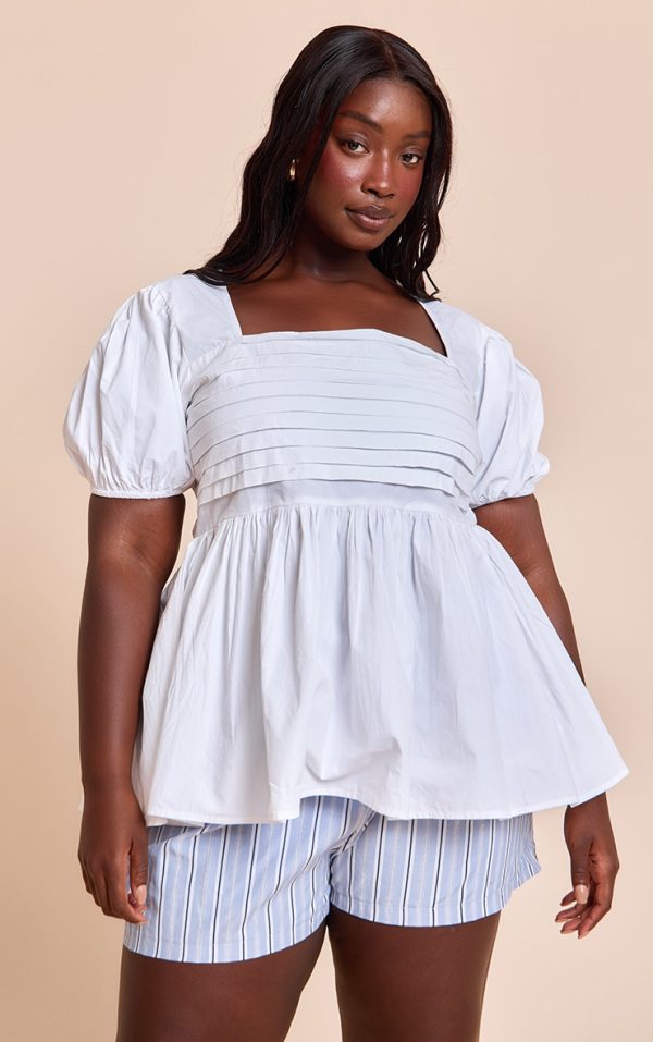Plus White Low Back Poplin Halterneck Top