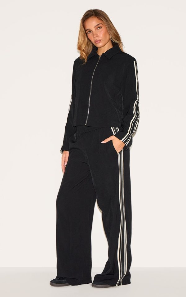 Black Side Stripe Woven Wide Leg Pants