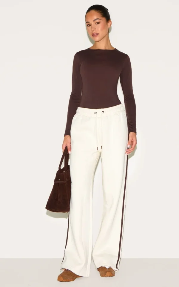 Cream Wide Leg Tape Detail Sweatpants