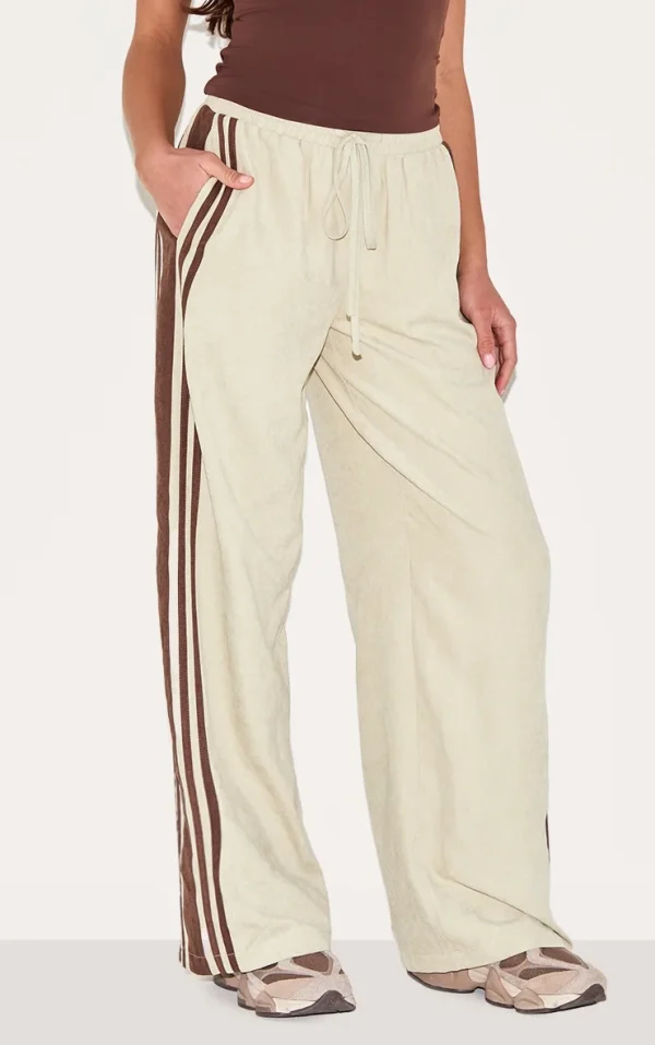Sage Peach Skin Contrast Stripe Wide Leg Pants