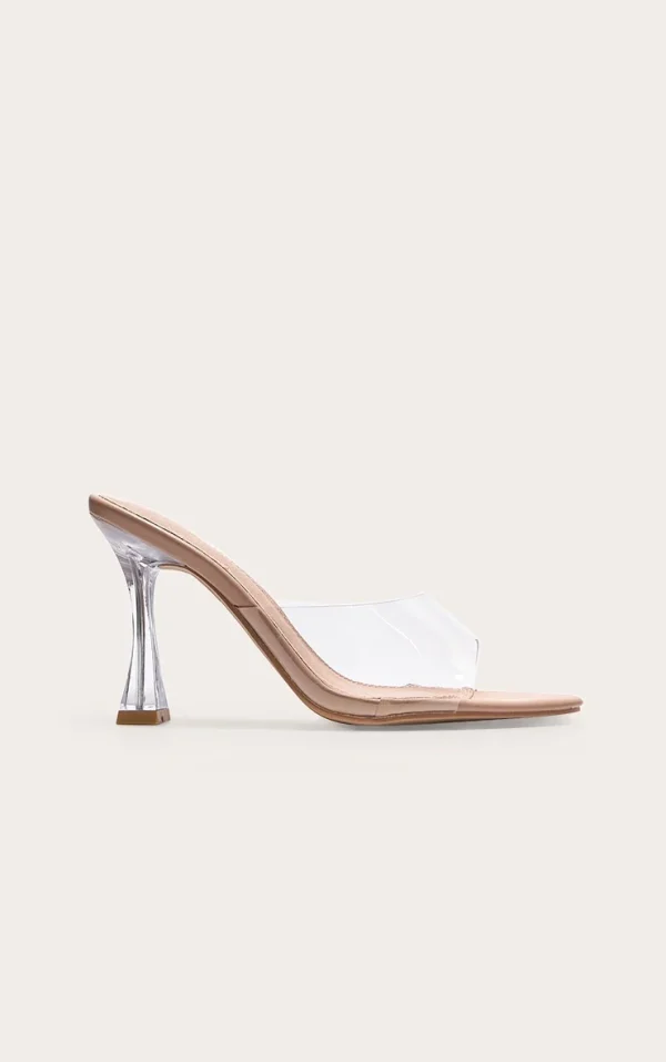 Clear Wide Fit PU Round Toe High Heeled Mules