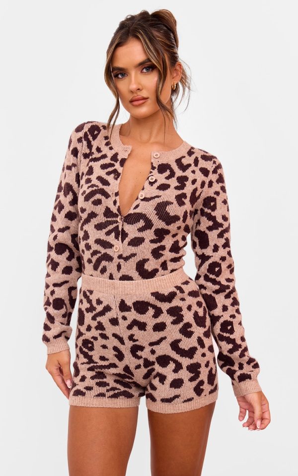 Leopard Soft Knit Button Up Bodysuit