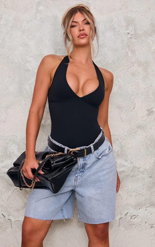 Black Contour Halterneck Bodysuit