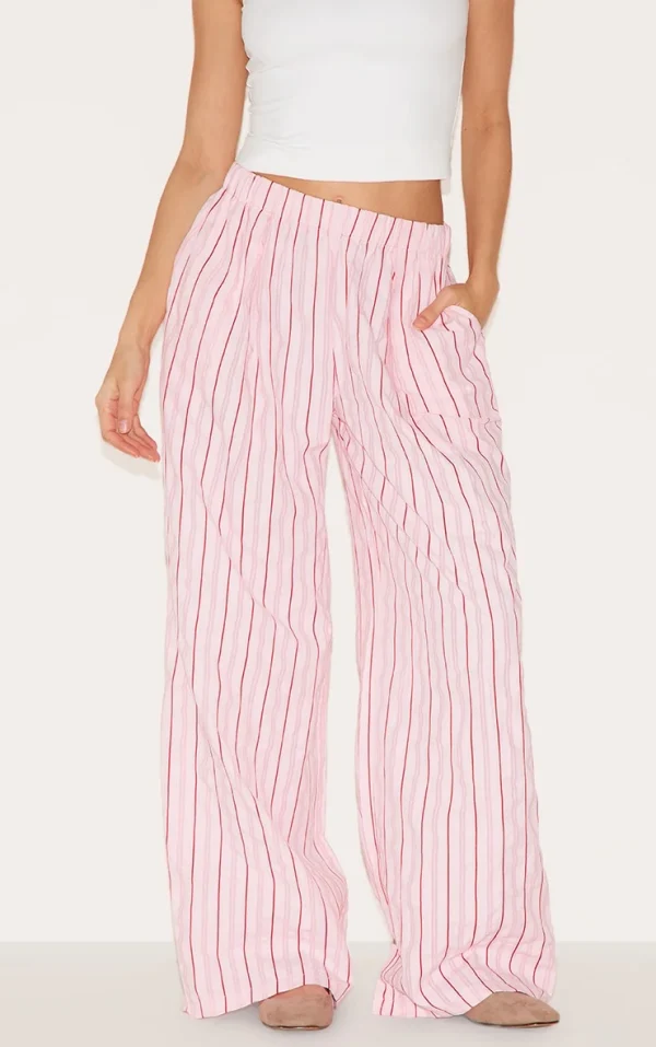 Pink Pinstripe Elasticated Waist Wide Leg Pants