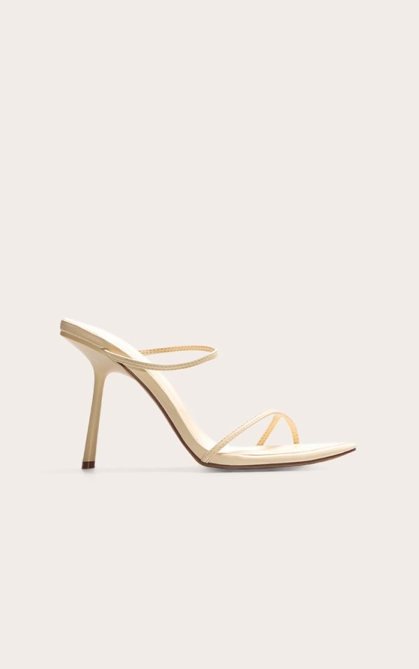 Lemon Pu Round Toe Strap High Stiletto Heeled Mules