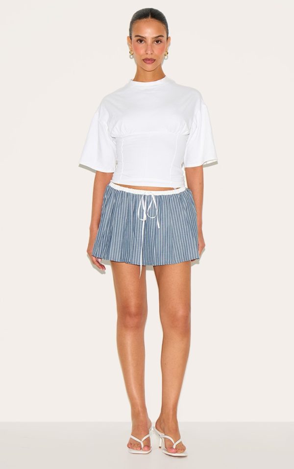 Petite Grey Waistband Detail Pinstripe Mini Skirt