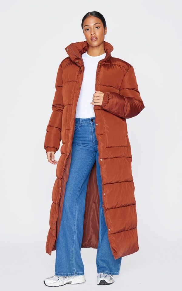 Tall Chocolate Maxi Contrast Hooded Puffer