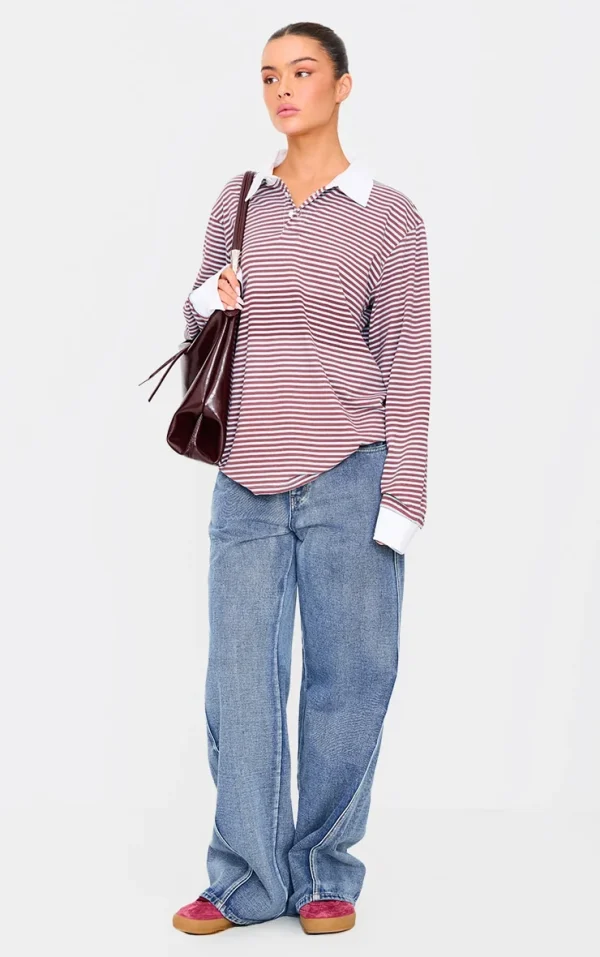Acid Blue Wash Low Rise Seam Detail Wide Leg Jeans
