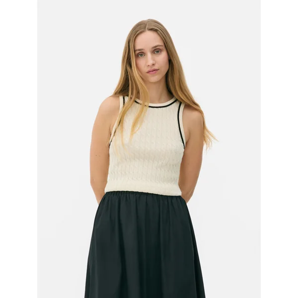 Cable Knit Long Tank - Ivory