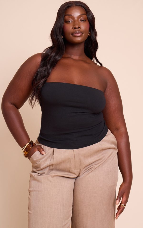 Plus Black Soft Cotton Bandeau Top