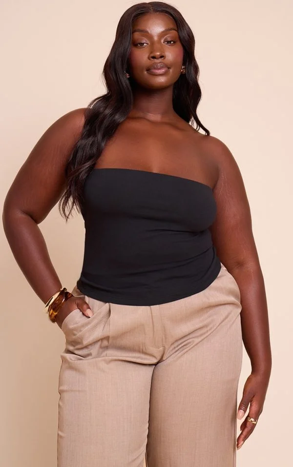Plus Black Soft Cotton Bandeau Top