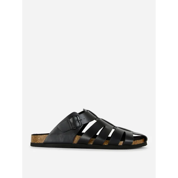 Caged Footbed Flat Sandals - Black