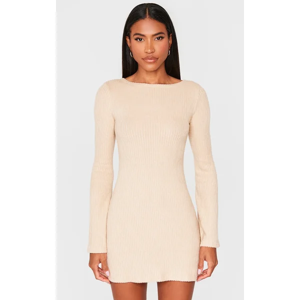 Camel Rib Flared Sleeve Shift Dress
