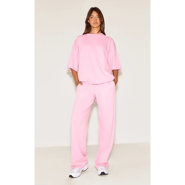 Candy Pink Jersey Mid Rise Wide Leg Pant