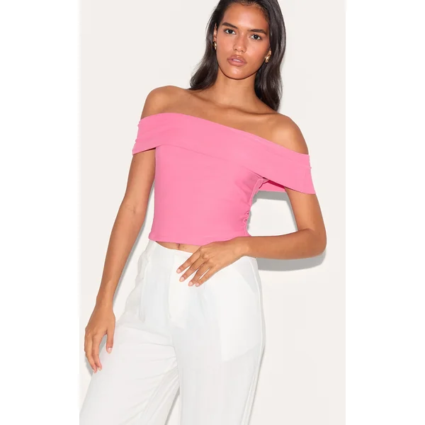 Candy Pink Soft Touch Bardot Long Top