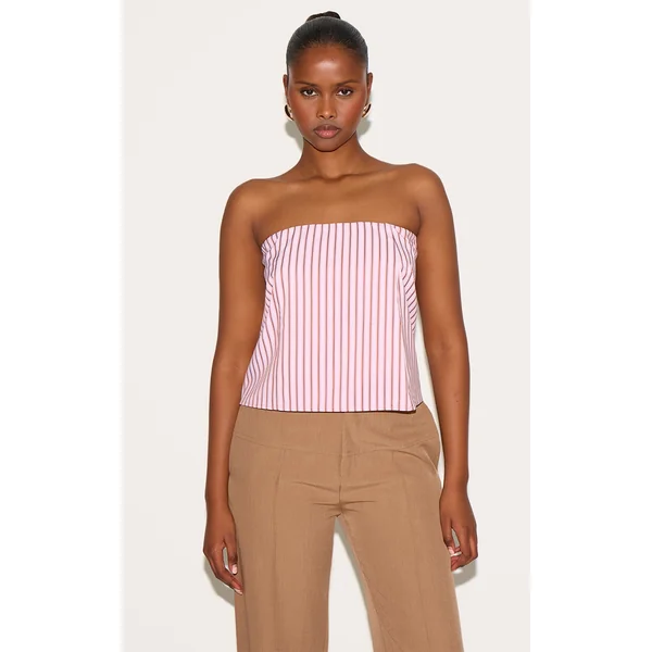 Candy Pink Striped Boxy Bandeau Top