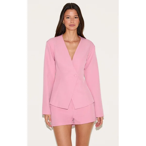 Candy Pink Tailored Cinched Waist Asymmetric Blazer
