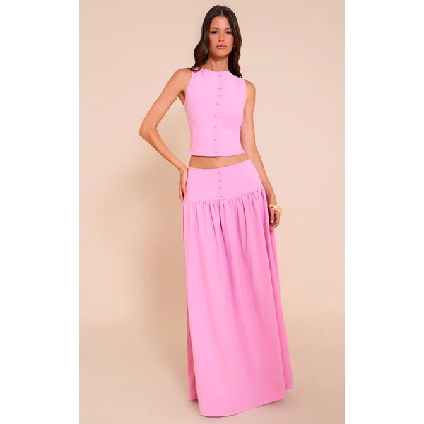 Candy Pink Woven Pleated Midaxi Skirt