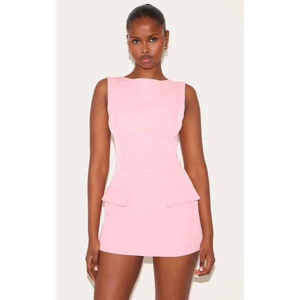 Candy Pink Woven Pocket Detail Sleeveless Skort Romper