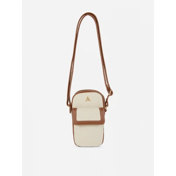 Canvas and Faux Leather Initial Phone Holder - Natural