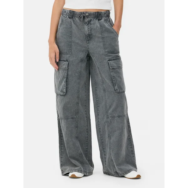 Casual Tie Waist Cargo Pants - Gray