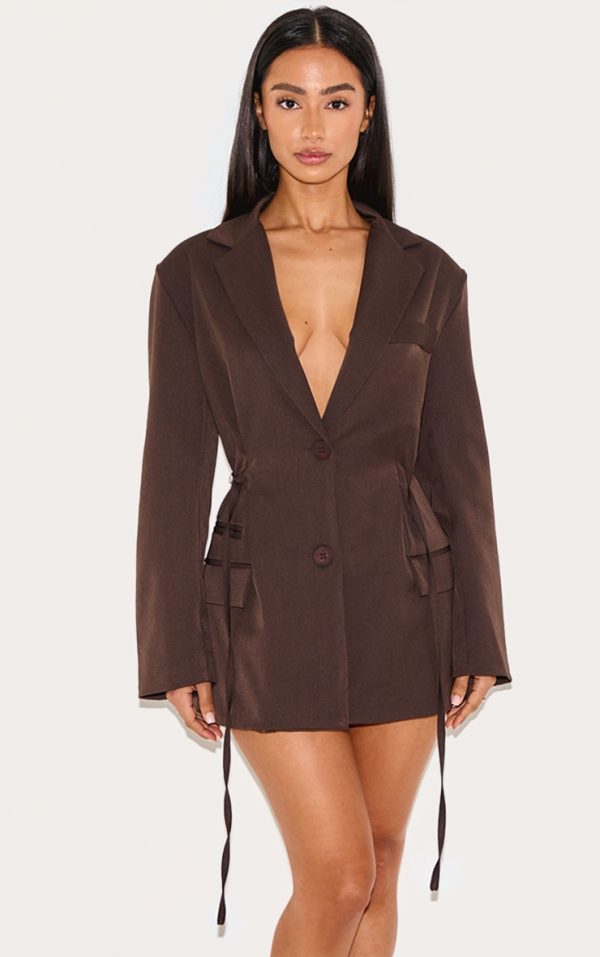 Petite Chocolate Belt Detailed Blazer Dress