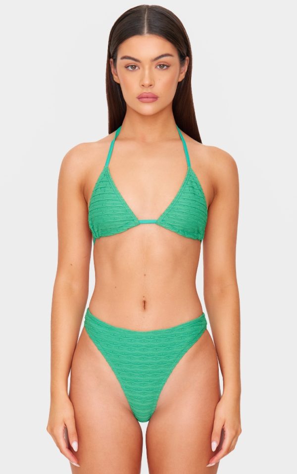 Green Textured Triangle Bikini Top