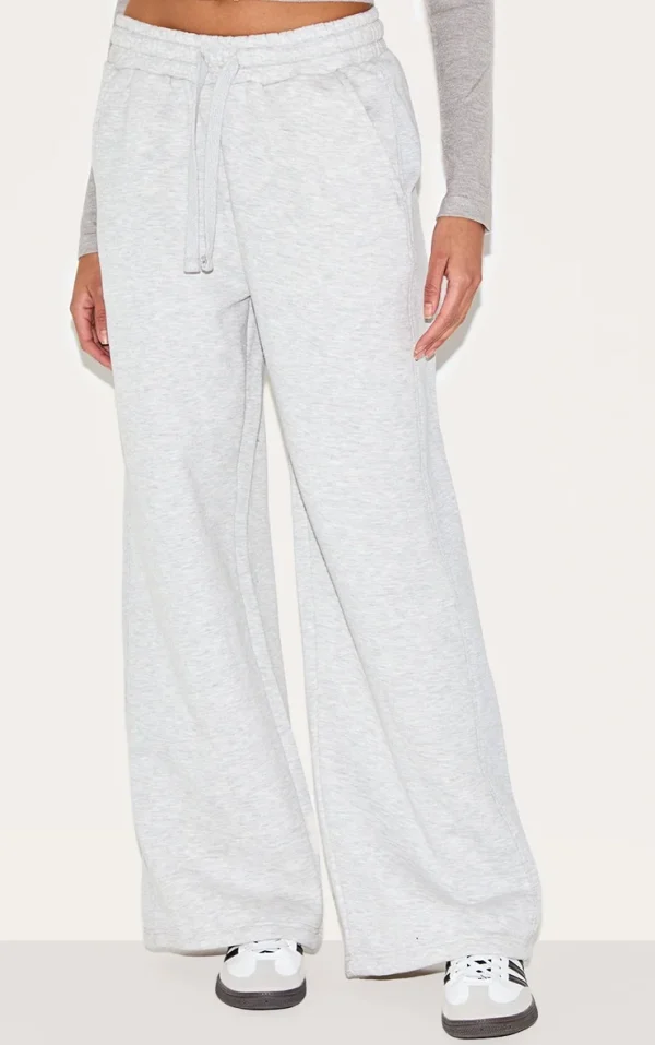 Ash Grey Wide Leg Rib Tape Sweatpants