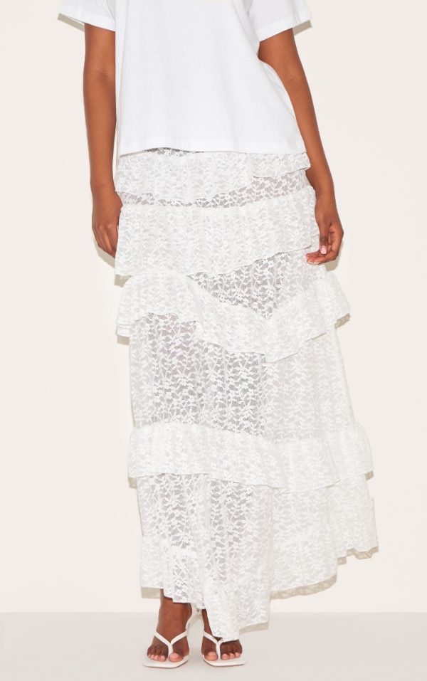 White Lace Tiered Floaty Maxi Skirt