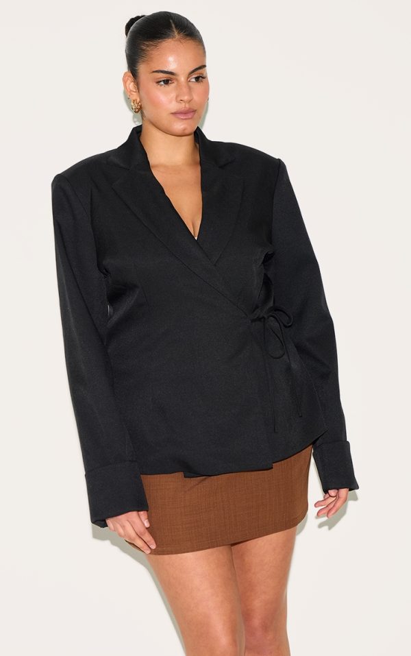 Plus Black Super Boxy Tie Side Blazer