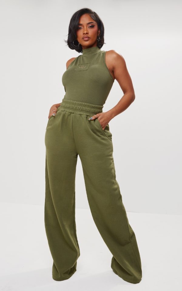Shape Khaki Sweat High Waist Wide Leg Sweatpants