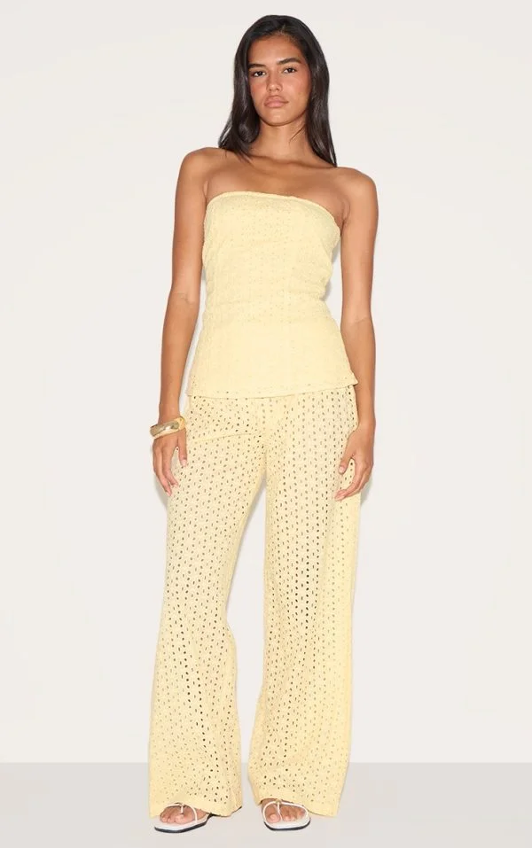 Lemon Embroidered Mid Rise Pants