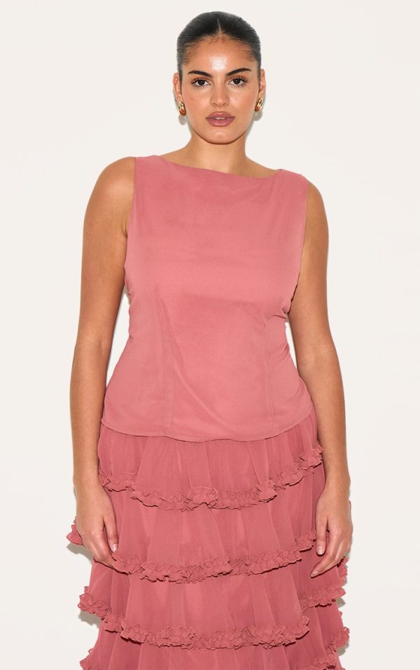 Plus Blush Rose Chiffon Boat Neck Top