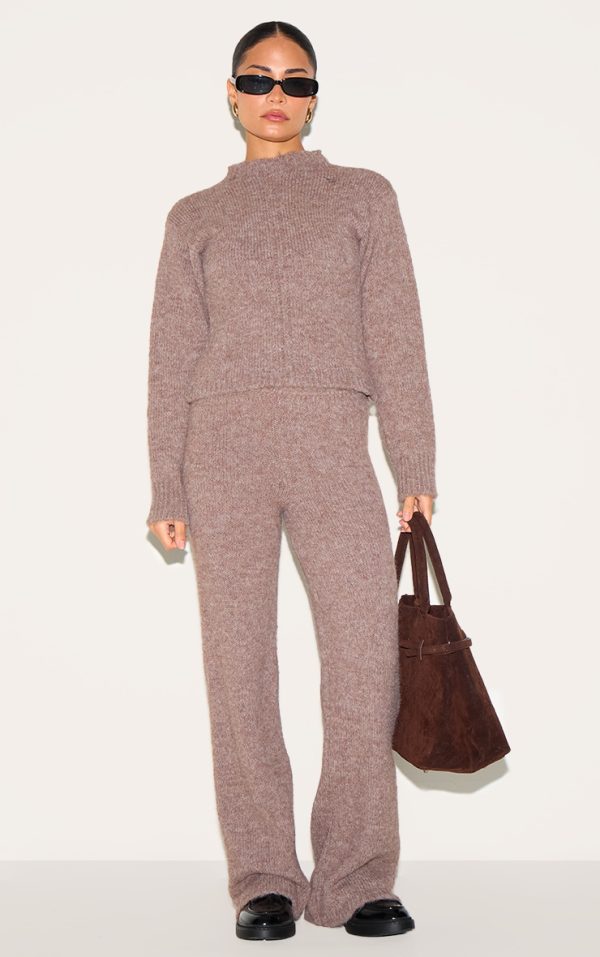 Petite Chocolate Knit High Waisted Flared Pants