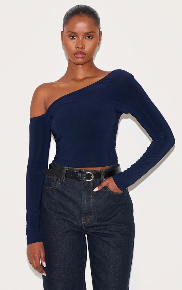 Navy Open Back Asymmetric Long Top